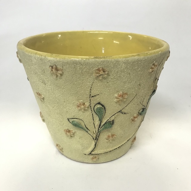 POT, Ceramic Plant Pot Round - 1950s Yellow Daisies